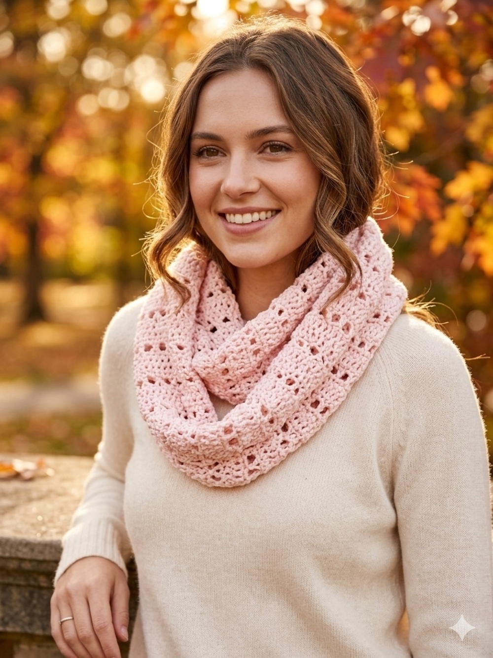 Soft Pink Crochet Infinity Scarf - Women's Accessories